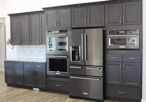 light gray cabinets with stainless steel appliances|gray stainless steel cabinet colors.